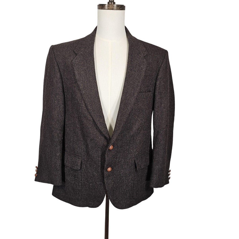 Vintage WFF by Farah Blazer Mens 46R Brown Herringbone Wool Sport Coat USA‎ 90s